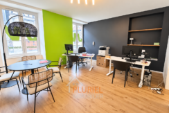 Bureau moderne aux accents verts et charbon