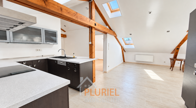 Loft mansardé lumineux, cuisine ouverte
