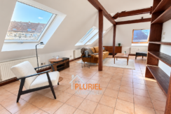 Loft mansardé lumineux aux poutres apparentes
