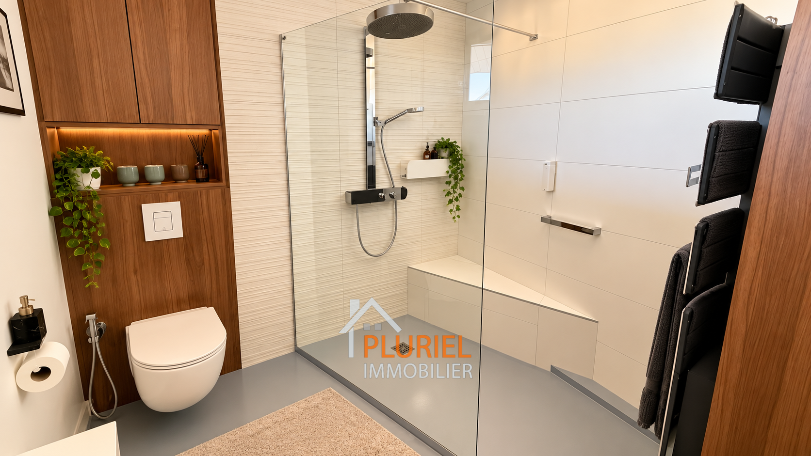 Salle de bains contemporaine avec douche vitrée