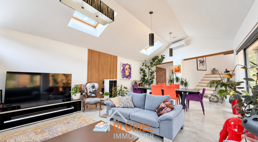 Salon contemporain lumineux et végétalisé
