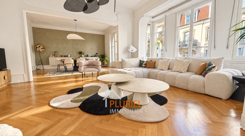 Salon parisien lumineux aux accents naturels